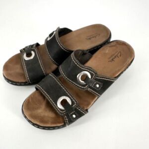 Clarks Womens Leather Bendables Lexi Willow Slip-On Flats Sandals Black Size 9.5